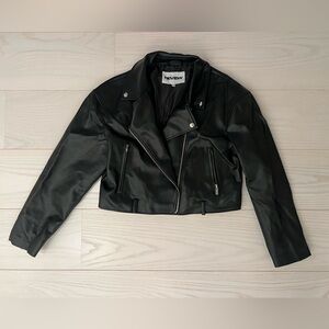 Cropped black leather jacket